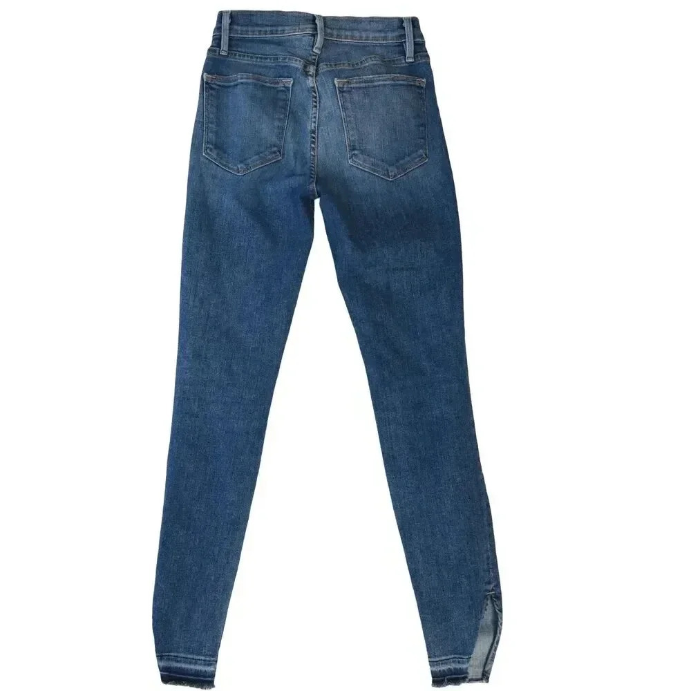 Frame Le High Skinny Jeans in Revere Blue Released Factory Hem 24 - Picture 4 of 6